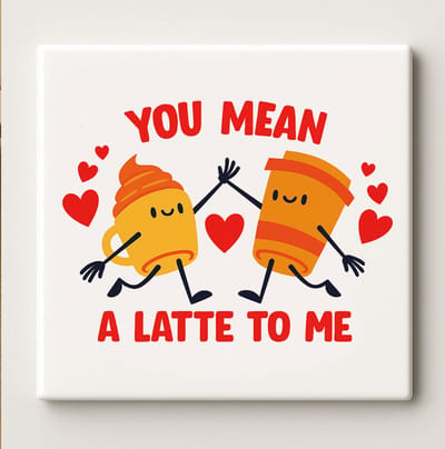 You Mean a Latte to Me Schattige Koffie Tegel 15x15cm – Grappige Liefdes Wanddecoratie, Leuk Cadeau voor Koffieliefhebbers en Stellen