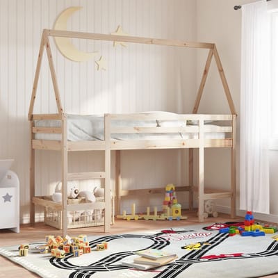 vidaXL - Halfhoogslaper - met - ladder - en - bedhuis - grenenhout - 80x200 - cm
