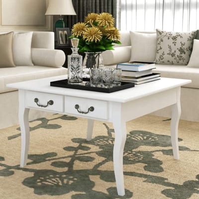 Salontafel met Lades - Bijzettafel Hoektafel - Woonkamer Organiseren - Vier Opberglades - 80 x 80 x 50 cm - Wit