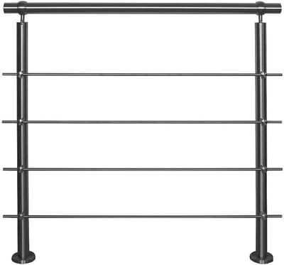 Roestvrijstalen balustrade voor balkon, terras of trap met horizontale stangen - 2,0 m met 3 palen