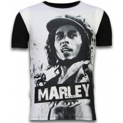 Local Fanatic Bob marley black and white digital rhinestone t-shirt