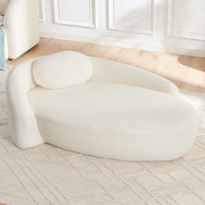 OKWISH Zitbank - Compact Relaxsofa Met Rond Design En Kussen - Voor Woonkamer Of Slaapkamer - Teddystof - Beige