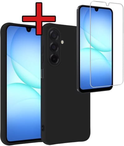 Hoesje - Met Screenprotector - Geschikt voor Samsung Galaxy A17 - Sterk & Shockproof - Telefoon Hoes - Back Cover - Siliconen Case - Telefoonhoes - Zwart