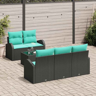 vidaXL - Tuinbank - Set - 6 - st - 5-Aantal - zitplaatsen - Zwart - en - Turkoois