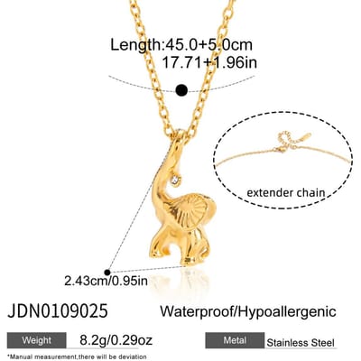 Youthway Collier Pendentif Éléphant Porte-Bonheur pour Femmes Minimaliste Plaqué Or Acier Inoxydable Collier Simple Mode Bijoux beige
