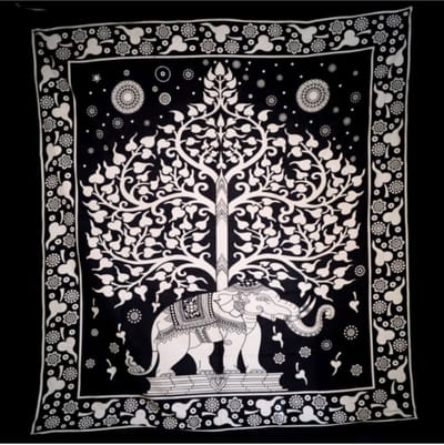 Grand Foulard - 44 - Olifant & Bodhi Tree - zwart/wit