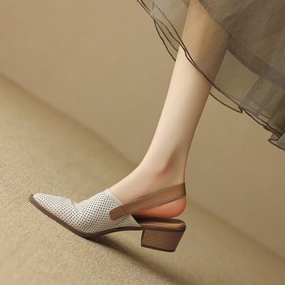 Zomer Sandalen met Dikke Hak voor Dames met Ademend Vliegweefsel Kleine Geurige Stijl Eén band Dikke Hak Puntige Neus Mesh Damesschoenen 39 beige