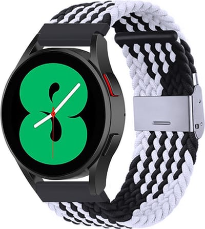 By Qubix - Braided nylon bandje - Zwart / wit - Geschikt voor Xiaomi Mi Watch / Geschikt voor Xiaomi Watch 2 / Geschikt voor Xiaomi Watch S1 / S2 / S3 / S4 (47mm)