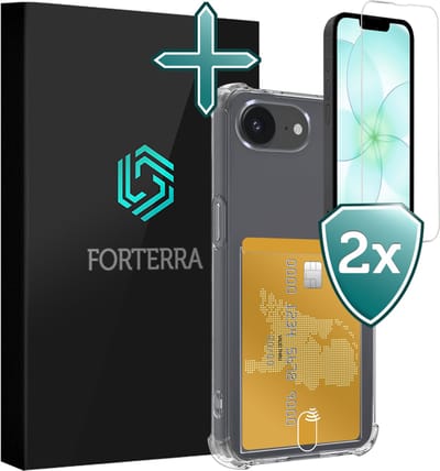 Hoesje Geschikt voor Apple iPhone 17e - Met 2x Screenprotector - Pashouder - Kaarthouder - Back Cover - Telefoon Hoes Shockproof - Siliconen Case - Shock Proof - Pasjes Houder - Transparant