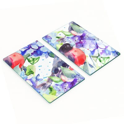 Glazen snijplanken met vogel- en bloemenmotief, 2x30x52 cm
