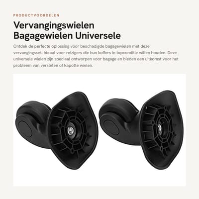 Dailygoods- Bagagewielen Vervangingsset - Zwarte PP - Stil - Lichtgewicht - Universele Wielen - Enkele Rij - Hoogwaardige Materialen - Kofferwielen