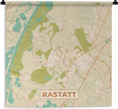 Wandkleed - Wanddoek - Rastatt - Vintage - Plattegrond - Kaart - Stadskaart - 180x180 cm - Wandtapijt