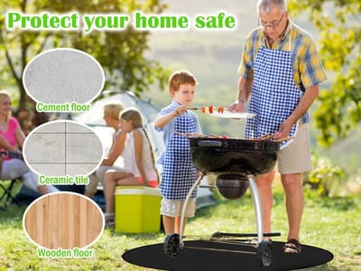 Candala Ronde vuurvaste onderlegger, 61 cm, ronde vuurschaal, onderlegger, BBQ, grillmat, ronde brandwerende mat, opvouwbaar, voor vloer, terras, gazon, camping, afdekbescherming, tafelgrill, zwart