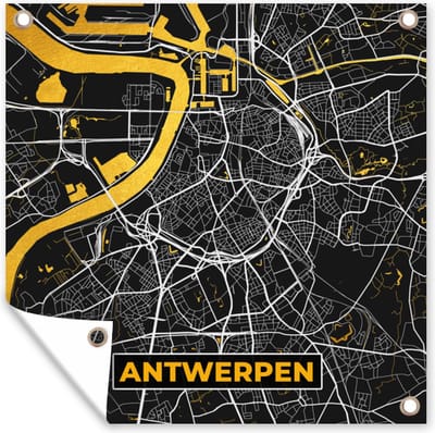 Tuin poster Antwerpen - Goud - Plattegrond - Stadskaart - Kaart - 200x200 cm - Tuindoek