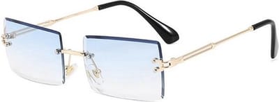 Knaak Zonnebril Unisex - Blauw Getint Glas - Gouden Frame - Gekleurd - Ideaal voor Festival & Zomer