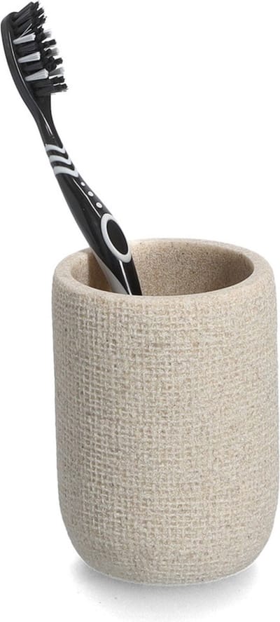 Zeller tandenborstelhouder - kunststeen - beige - 7 x 10 cm - badkamer