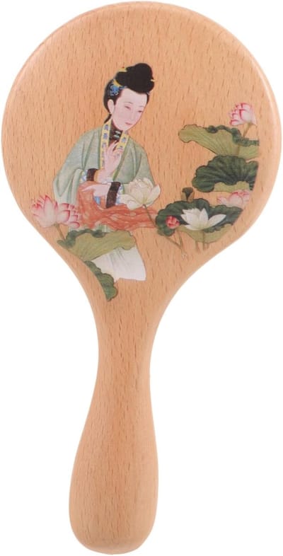 Decoratieve Handspiegel - Draagbare Spiegel - Make-up Controle - Houten Handvat - 18 x 9 cm - Zoals Getoond