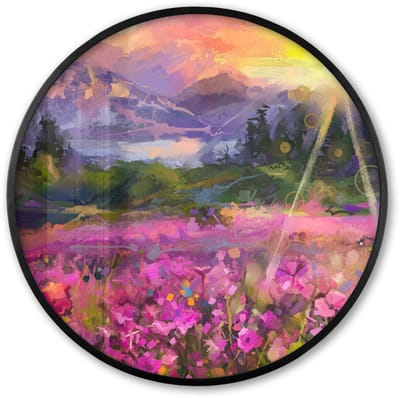 Poster in lijst Rond - Fotolijst 60x60 cm - Posters - Schilderij - Olieverf - Bloemen - Natuur - Zon - Ronde posterlijst zwart - Decoratie - Wanddecoratie woonkamer - Muurdecoratie slaapkamer
