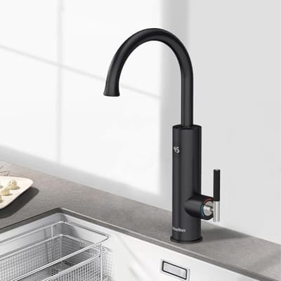 Briwellna Water Tap for Flow-Through Water Heater, 220V Hot Water Tap, Stainless Steel Electric Kitchen Tap, 360° Rotatable Hot Water Tap (Black)