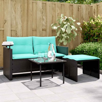 vidaXL - 3-delige - tuinbankset - met - kussens - van - zwart - polyrotan