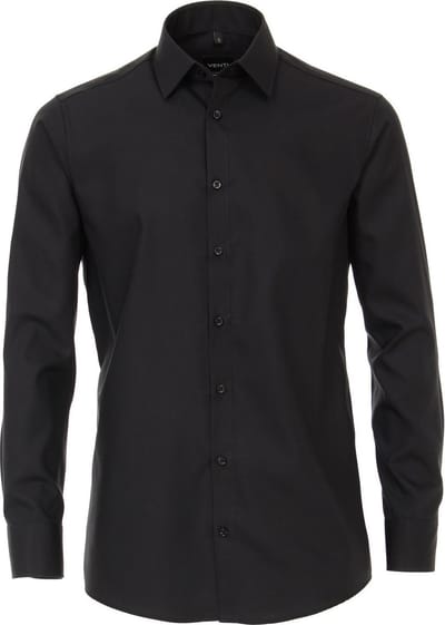 VENTI modern fit overhemd - zwart - Strijkvrij - Boordmaat: 41