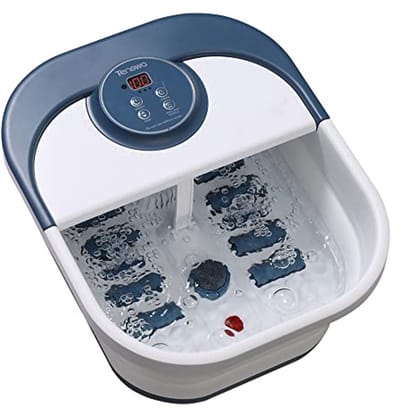 Vouwbare voetmassager met warmte en luchtbellen, voetspa met 8 rollers voor stressvermindering en acupressuur