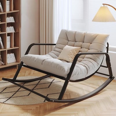 Gewatteerde schommelstoel met ligstoel, comfortabel kussen voor binnen en buiten ontspanning in woonkamer, kinderkamer, veranda, tuin en achtertuin