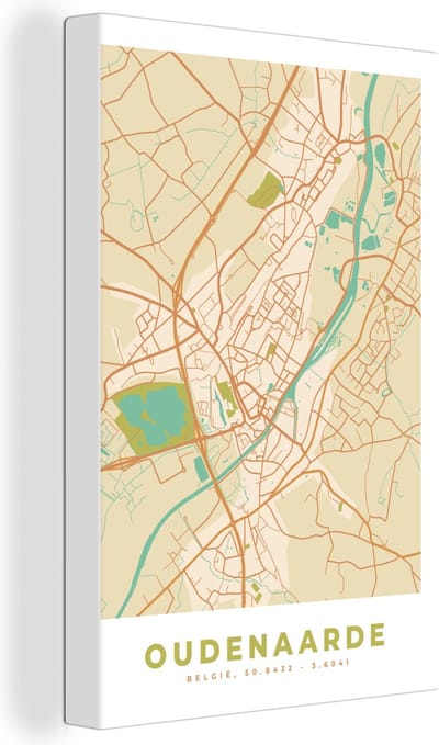 Canvas Schilderij Stadskaart - Plattegrond - Vintage - Oudenaarde - Kaart - 20x30 cm - Wanddecoratie