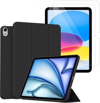 Hoes en Glas Geschikt voor Apple iPad Air 11 inch (2026, M4/2025, M3/2024, M2) - Zwart - Casemania Tri Fold Tablet Case met Penhouder - Beschermhoes Smart Cover - 1x Glazen Screenprotector