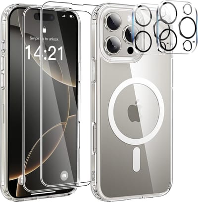 Schokbestendig Doorzichtig Hoesje | Geschikt voor: iPhone 16 Pro Max - Back Cover Transparant + 2x Tempered Glass Screen Protector + 2x Camera Protector | Compatibel met MagSafe