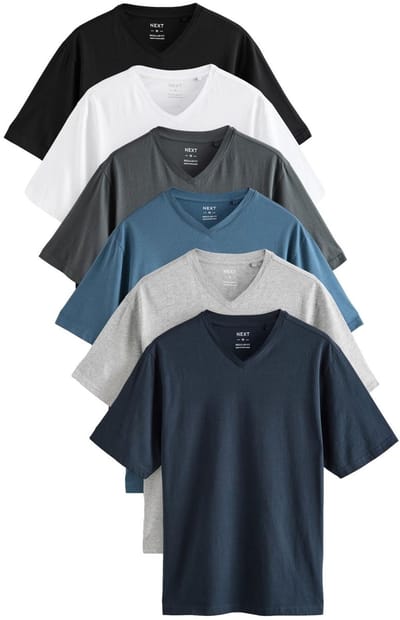 Next - Heren - Essentiële T-shirts met V-hals van 100% katoen verpakking van 6 - Zwart