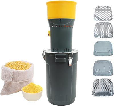 NAVOBIZ Elektrische graanmolen - Graanmaler - Grain grinder - 25 liter inhoud - 5 verwisselbare zeven - Stevige opvangbak - Grijs