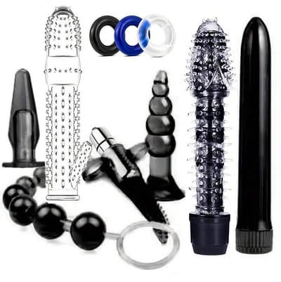 Oneay Anaal Plug Set – 10-delig Siliconen Buttplug Set met Verschillende Maten & Structuren – Inclusief Ballenketting & Cockringen – Beginners & Gevorderden – Ergonomisch, Flexibel & Huidvriendelijk – Intieme Wellness Set – Zwart