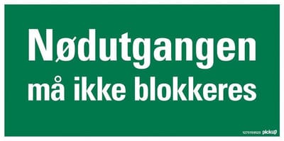 Pickup - NØDUTGANGEN MÅ IKKE BLOKKERES - conform NEN-EN-ISO 7010 bord 30x15 cm
