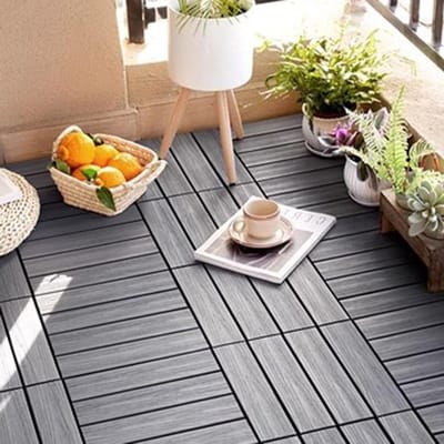Composiet Vloertegels - Houtlook Tegels - Terras Aanleggen - Eenvoudige Installatie - 10 Stuks - Grijs