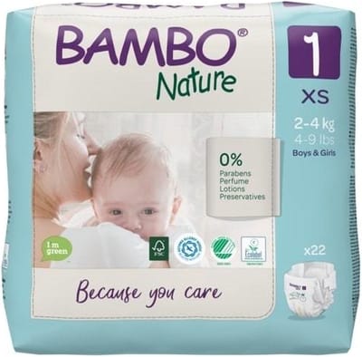 Bambo Luiers Maat 1 XS - 2 tot 4 kg - 6 x 22 Stuks - Voordeelverpakking