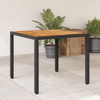 vidaXL - Tuintafel - met - acaciahouten - blad - 90x90x75 - cm - poly - rattan - zwart