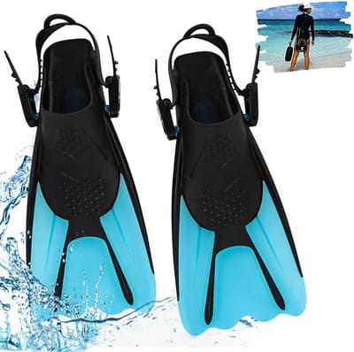 Thijox - Snorkelvinnen Verstelbaar Uniseks Maat 34-38 - Korte Zwemvliezen Blauw voor Snorkelen, Zwemmen en Duiken met Antislip en Flexibele Zool