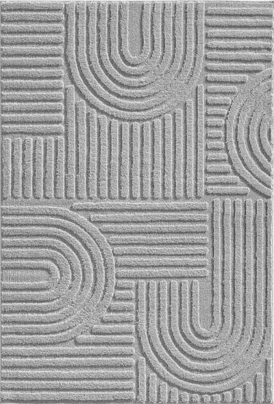 Flycarpets Arte Laagpolig Vloerkleed, Japandi Stijl, Kleur Zilver / Grijs , Vloerkleed / Tapijt voor Woonkamer, Jute achterkant 80x150 cm