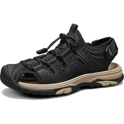 Heren Zomer Casual Leren Schoenen Nieuwe Trend Heren Sandalen Sneldrogend Waden Aqua Schoenen Antislip Heren Strand Flats Anti-botsing Teen 46 black