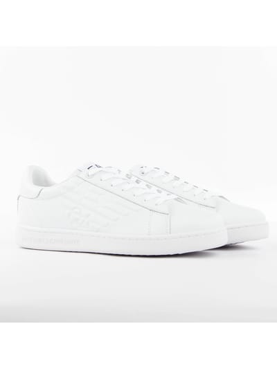Lace-Up Leather Sneakers with Rubber Sole - White