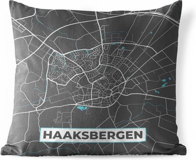 Buitenkussen Weerbestendig - Plattegrond - Haaksbergen - Grijs - Blauw - 50x50 cm - Stadskaart