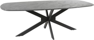 Meubelplaats Eettafel Marquina Deens ovaal melamine 215 cm - marmerlook - zwart