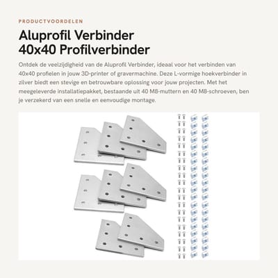 Dailygoods- Profilverbinder L - 40x40 Aluminium - 8 Stuks - M8-Muttern - M8-Schrauben - Geschikt voor 3D-printer - Graviermachine - Hoekverbinder
