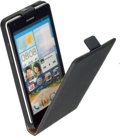 Lelycase Lederen Flip case case Telefoonhoesje Huawei Honor 3X G750 Zwart
