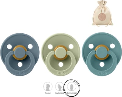 BIBS fopspenen symmetrisch - maat 1 (0-6 maanden) - sage, petrol en Island Sea + Bolletoet zakje