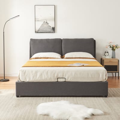 Tweepersoonsbed Lunner met bedbodem 204x146x96 cm donkergrijs [en.casa]