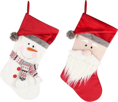 Dekoratief | Kerstkous sneeuwman/santa, rood/wit, stof, 33x2x61cm, set van 2 stuks | A235042