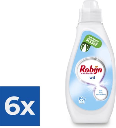 Robijn - Wit - Vloeibaar Wasmiddel - Met Witversterkers - 14 Wasbeurten - 700 ml - Voordeelverpakking - 6 stuks