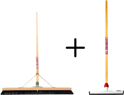 Synx Tools Paardenhaar 80cm + Vloertrekker Kunststof 35cm met Steel 150cm – Zaalveger – Vloerreiniger – Natuurrubber – Zachte binnenbezem met steel 150cm